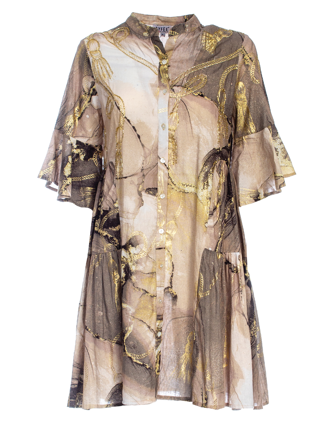 MIDI KAFTAN MARBLE PRINT+EMB,5TG - BEIGE